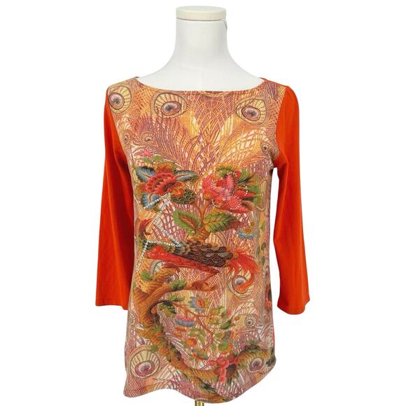 Y2K Vintage Topsy Turvy USA Rhinestone Graphic Tee 3/4 Sleeve Sz M Casual - Picture 1 of 6